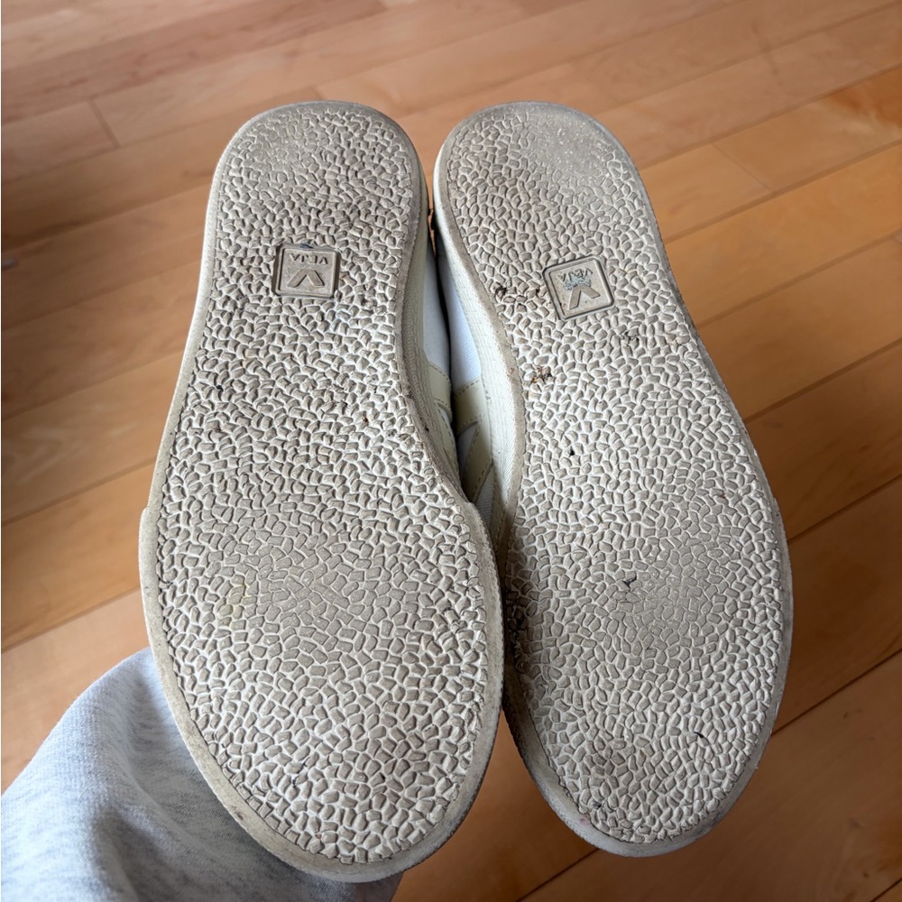 Veja White Canvas Sneakers with Cream Accents - Picture 2 of 3